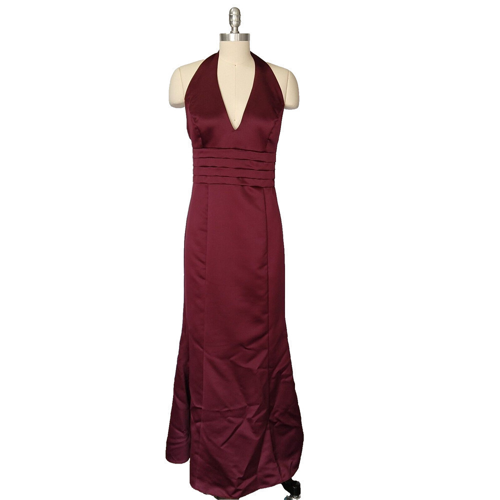 Jessica McClintock Vintage Y2K Prom Dress Size 10 Burgudy Halter Satin Fairy - Picture 2 of 11